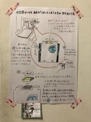 さすが砥部分校です。職員室の印刷機の説明も本校卒業生がわかりやすく説明してくれています。クオリティが高いです。